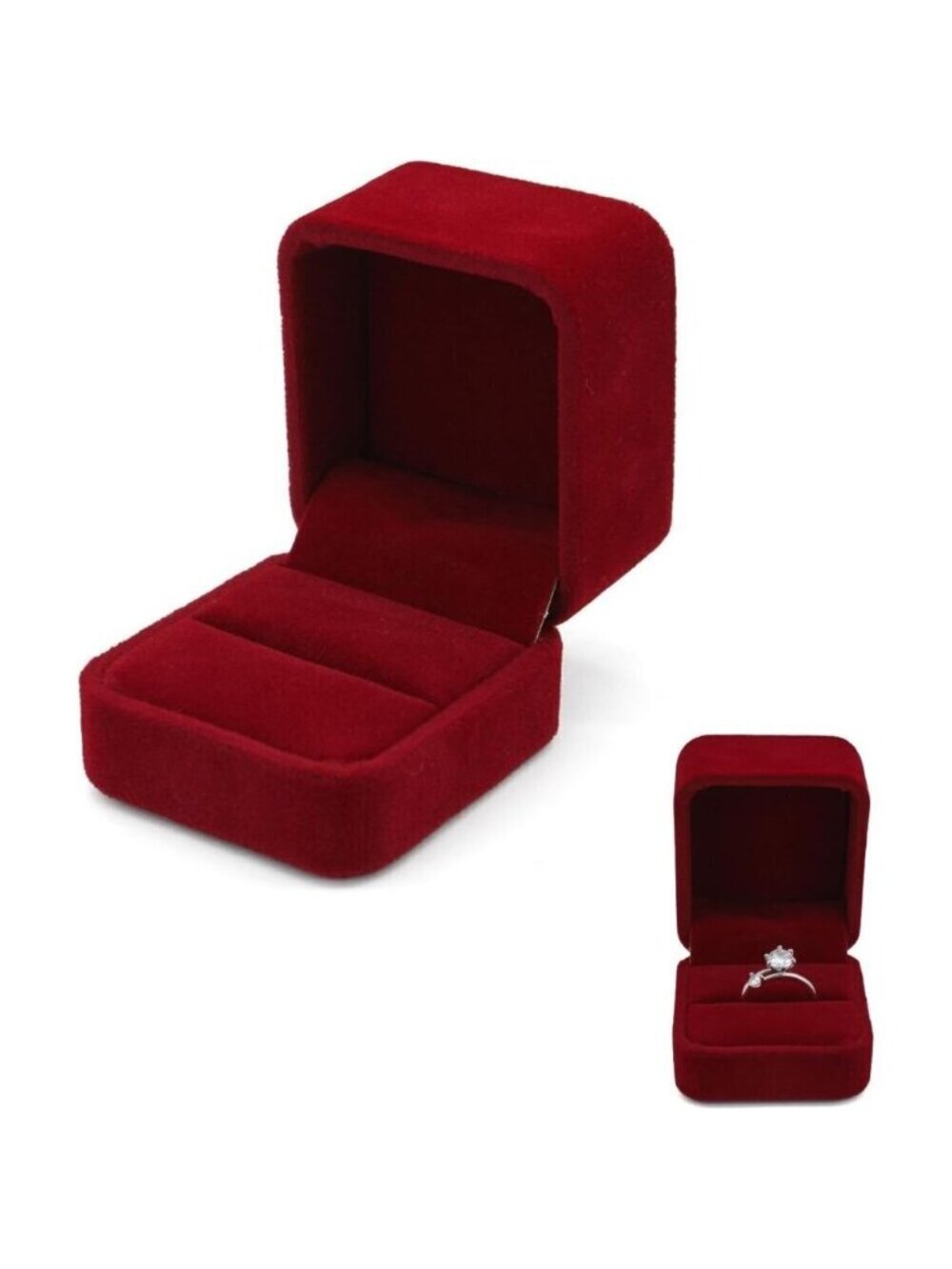 Velvet Ring Box Small Engagement Ring Holder Wedding Proposal Jewelry Case Red